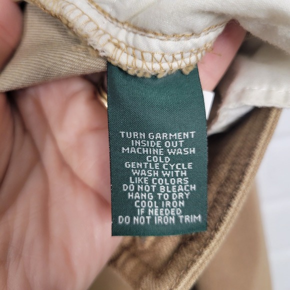 Lauren Jeans Co Ralph Lauren Tan Denim Skirt Leather Trim Pockets Size 12 - Picture 9 of 12